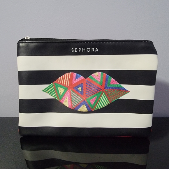Sephora Split Faux Leather Cosmetic Makeup Zippered Bag - Picture 5 of 9